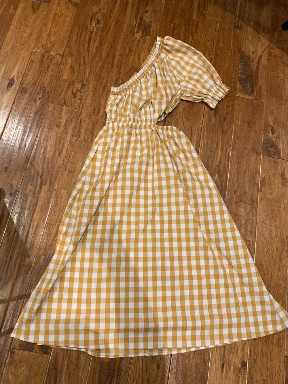 Who What Wear Off-Shoulder Yellow Gingham Midi Dress - Picture 9 of 15